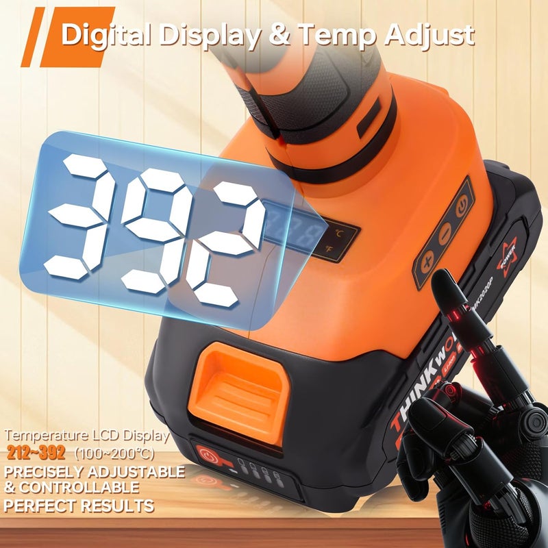 THINKWORK 20V Cordless Glue Gun - Digital Temp Adjustable Drip-Free Fast Heating Full Size Heavy Duty Hot Glue Gun with 32 Glue Sticks for Crafts DIY, Repair, Gift - Image 2